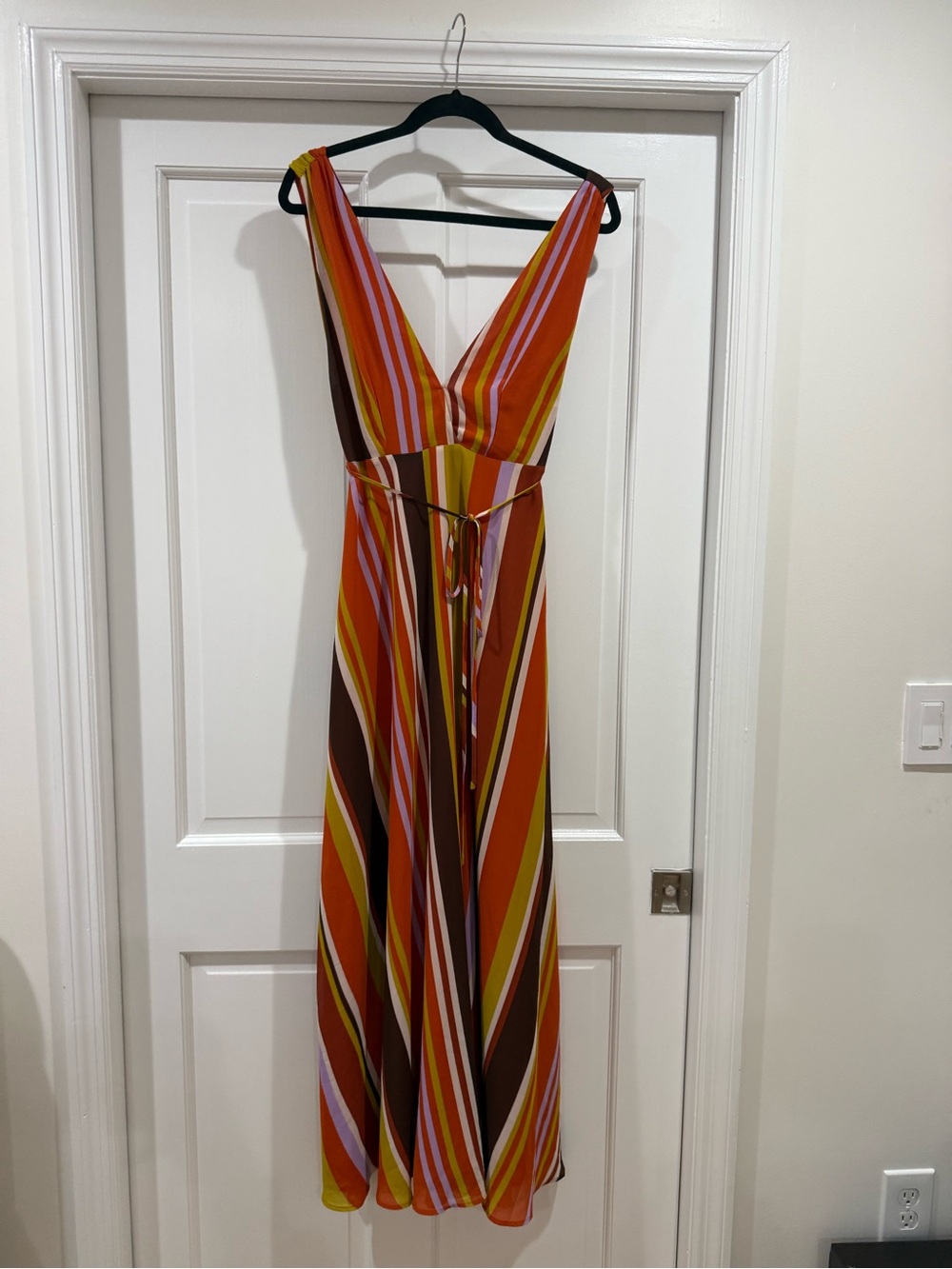 Forever 21 V-Neck Striped Maxi Dress in Orange, Brown and Yellow